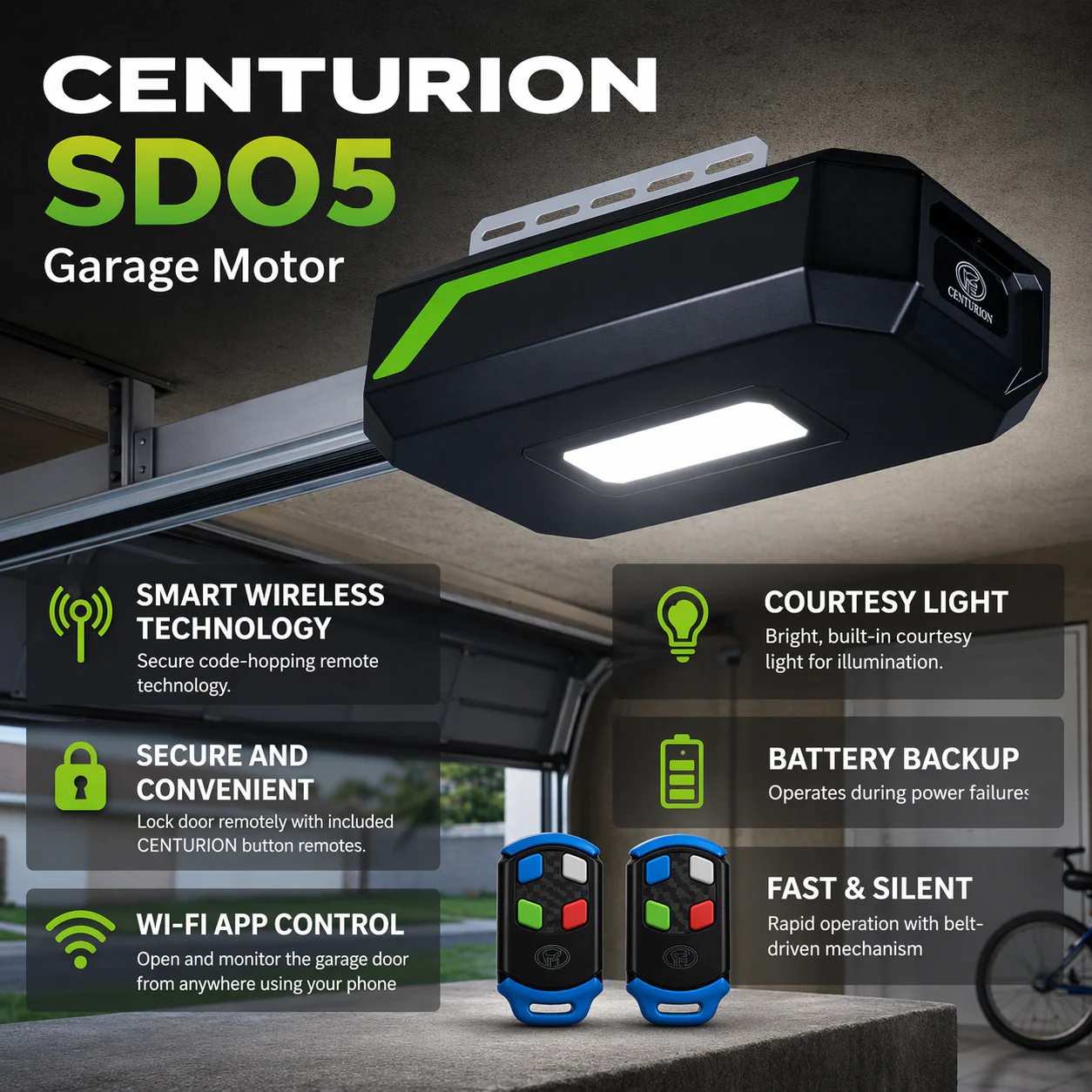 Centurion T10 SDO5 Smart+ Sectional Kit with Remotes & Battery Backup - Image 2
